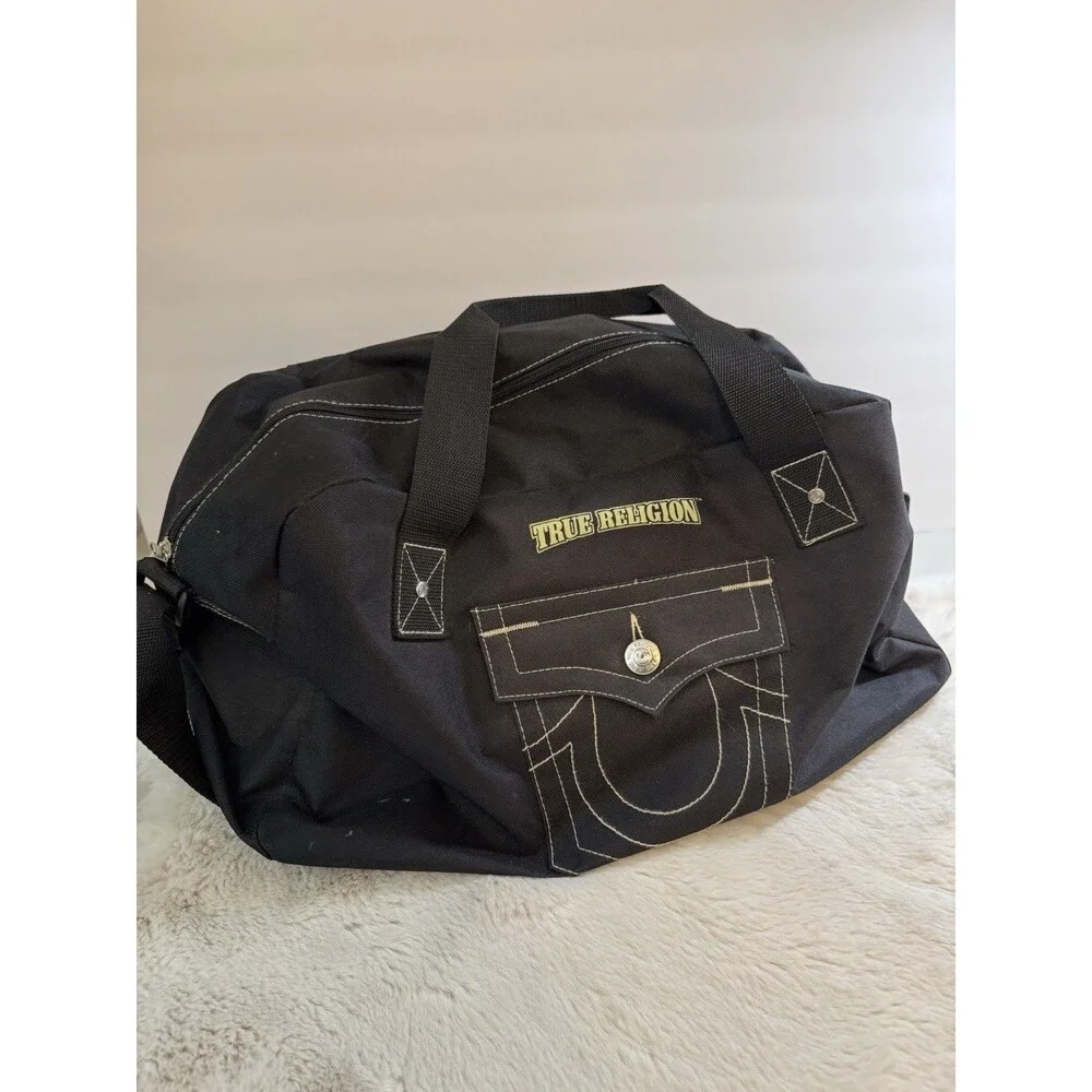 True Religion Bag Horseshoe Lightweight Duffel Carry On Zip Up Black Nylon